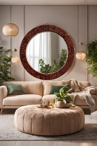 Handmade Round Wooden Slice Wall <b>Mirror</b> Rustic Decorative <b>Hanging</b> <b>Mirror</b> for Home Hotel Entryway Decor - Product Image 4