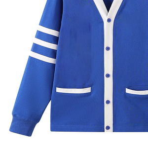 <b>For</b> State Royal Blue & <b>White</b> Fleece Varsity Cardigan Sweater Classic Collegiate Knit Retro Streetwear Style Winter Thick - Product Image 5