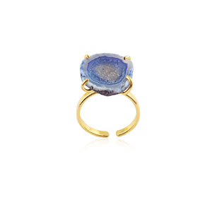18k Gold Plated Blue Druzy Agate Raw Statement Fashion <b>Ring</b> Women's Latest Design Accessories Best Selling High Quality Jewelry - Product Image 3