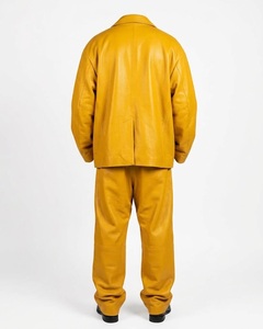 Conjunto de traje de cuero amarillo para hombre, chaqueta holgada de un solo botón con pantalones a juego, ropa formal, estilo otoñal - Product Image 2