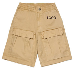 Shorts cargo modernes pour garçons, tissu en mélange de coton et de polyester, léger, respirant, couleur unie, avec fermeture à boutons et poches - Product Image 1