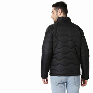 URBANGAZER Men's Black Puffer Jacket Stand Collar <b>Covered</b> <b>Button</b> Closure Windproof Breathable Eco-Friendly High Street Style - Product Image 4