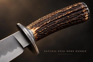 Cuchillo de Caza Hecho a Mano de Grado Industrial con Hoja de Acero Inoxidable de 0.5mm de Grosor, Punta Clip y Mango de Cuerno de Ciervo, con Funda Negra Trenzada - Product Image 2