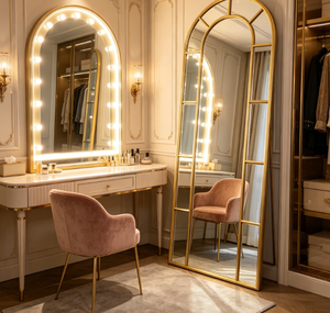 Modern Gold <b>Framed</b> <b>Arched</b> Glass Full Length Wall Mirror Standing Floor Vanity Decorative Bedroom Dressing Mirror - Product Image 6