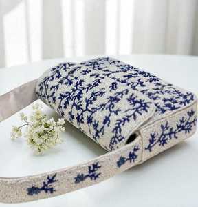 Royal Blue <b>Pearl</b> Beaded Handbag Blue white handbag Elegant beaded purse Luxury shoulder <b>bag</b> Designer <b>pearl</b> clutch Handcrafted - Product Image 5