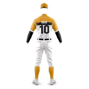 Custom Men's <b>Baseball</b> Uniform 100% Polyester Sublimated Breathable Full Sleeve Jersey White Yellow Black Team Number 10 - Product Image 3