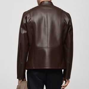 Chaqueta de Cuero para Hombre, Superventas, Personalizada, Marrón, Alta Calidad, MOQ Bajo, Tallas Grandes, Cuello Alto, Logotipo Frontal - Product Image 2