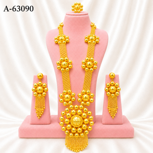 Luxury Bridal Jewellery Set 24K Gold Plated Zircon Trendy Traditional Necklace and Earrings Set A-63085 - Product Image 5