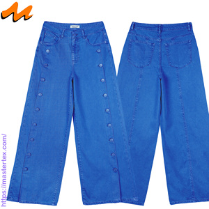 Jean en denim pour femme, coupe large, taille haute, imprimé, ample, respirant, toutes saisons, 100 % coton, 8,55 oz - Product Image 1