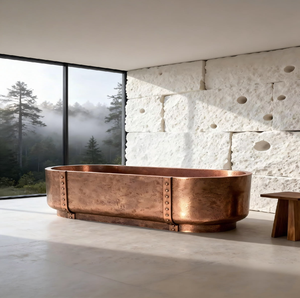 Baignoire autoportante en cuivre avec une finition à motif craquelé unique, disponible à prix de gros. - Product Image 4