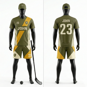 Uniforme de Floorball para Hombre, Transpirable, de Poliéster Interlock, Paneles de Malla Verde, Gris y Amarillo, Logotipo Sublimado - Product Image 5
