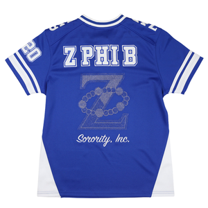 Maillot de football bleu roi avec le blason de Zeta Phi Beta, col en V pour femme, maillot de sororité ZPB, chemise athlétique, vêtements grecs, style HBCU - Product Image 2