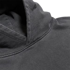 Custom logo <b>Men</b> Oversized Heavyweight Hoodies 100% Cotton Unisex Blank <b>Black</b> Acid Wash Vintage Hoodie Cropped Raw Hem Hoodies - Product Image 4