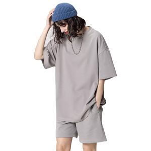 Conjunto de pantalones cortos pesados de 2 piezas Vintage personalizado para mujer, chándales de verano transpirables con hombros caídos, venta al por mayor - Product Image 1