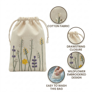 Floral Stitch Embroidered Cotton <b>Drawstring</b> <b>Pouch</b> Bag Screen for Bracelets Essential Oils Watches Crafts Embroidery Packaging - Product Image 4