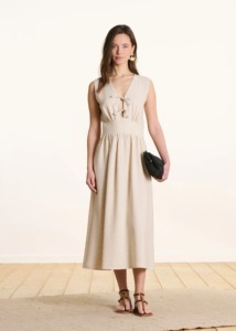 Vestido Midi de Mujer, 100% Algodón, Corte en A |   Camiseta de manga corta con cuello redondo y lazo frontal |   Ropa Casual de Resort con Aberturas Decoradas con Cuentas |   Ecológico - Product Image 2