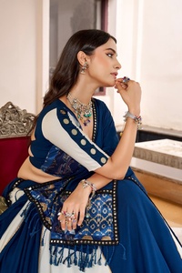 Lehenga de rayón de diseñador adornado con diseño estampado, detalles de espejo y encaje Gotta Patti, colección especial Navratri. - Product Image 6