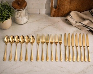 Ensemble de couverts en laiton couleur or pour la décoration de table de cuisine, fourchette, cuillère, couteau à beurre miroir, ensemble de couverts pour la décoration de table de mariage - Product Image 1