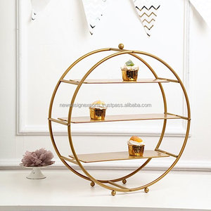 20.5 "รอบโลหะ3ชั้นแต่งงานแท่นยืนขนม,ทอง - Product Image 1