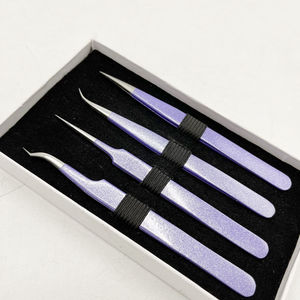 Pince à épiler de précision DANTRIC IMPLANTS MK-121 en acier inoxydable à pointe lisse et manche violet pour extensions de cils - Product Image 6