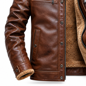 New Trendy Brown Fur Casual Winter Leather <b>Jacket</b> Fashion Men Warm Stylish Outdoor Premium <b>Slim</b> <b>Fit</b> Biker Coat Wholesale OEM ODM - Product Image 6