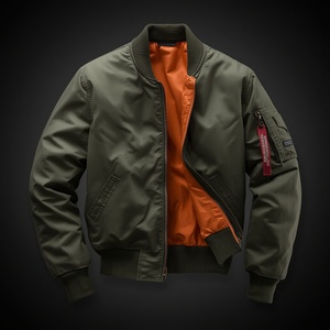 Chaqueta Bomber Negra para Hombre, Cierre de Cremallera, Cuello Alto, Resistente al Viento, Relleno de Poliéster, Estilo Casual Urbano, Parche en la Manga Izquierda Delantera - Product Image 4