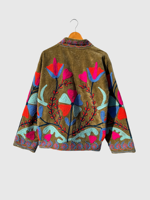 Veste en velours brodée de fleurs, col mandarin, manches longues, grande taille, vêtements d'automne pour femmes