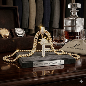 Custom 925 <b>Silver</b> Gold Plated <b>Initial</b> 'F' Crown Trendy Hip Hop Alphabet Letter Lab Grown Diamond Pendant Fine Jewelry Gift - Product Image 5