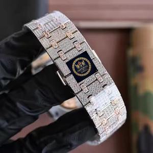 Montre automatique mécanique en acier inoxydable 42 mm avec cadran en verre, boîtier carré, entièrement sertie de moissanite, étanche 10 bars, collection Imperial Jewels - Product Image 1