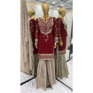 ชุดปาร์ตี้ออกแบบโดยดีไซเนอร์ของผู้หญิงมีลายปักเสื้อพลาซโซและ dupatta - Product Image 3