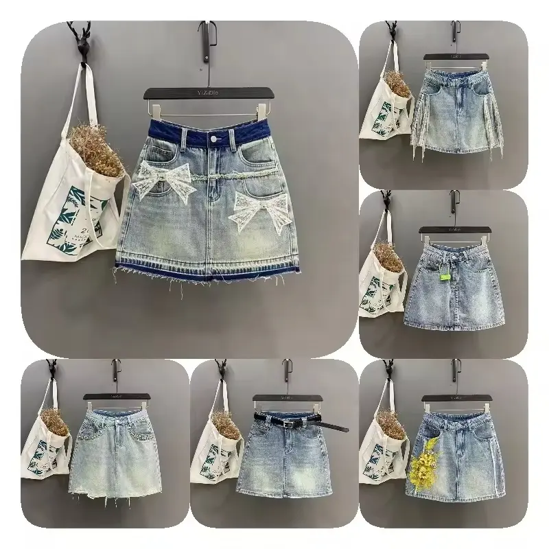 Saia jeans feminina irregular mini curta nova saia sólida feminina