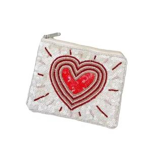 PINK Handmade Seed Beaded Ace Card Coin <b>Purse</b> Zipper Closure Mini Coin Pouch Eco-Friendly Women Carry <b>Small</b> Fashion Multi - Product Image 2