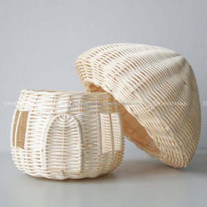 Handwoven Rattan Mushroom House Home Decor Wicker Storage Handicraft Kid Toys Mushroom Rattan House