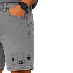 Pantalones Cortos de Mezclilla Grises Personalizados para Hombre, Casuales, de Verano, de Algodón, Corte Recto, Estampados, con Logotipo Personalizado, OEM, Ropa al por Mayor - Product Image 3