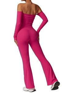 Conjuntos de Yoga para mujer 2025, ropa activa, Top de manga larga, parte inferior acampanada, patrón sólido, botón corto, levantamiento de glúteos, conjuntos de Fitness para gimnasio - Product Image 2