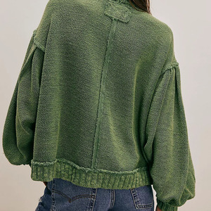 Cárdigan de punto informal para mujer al por mayor con mangas abullonadas, cuello abotonado, color liso, ajuste holgado de otoño, estilo invertido - Product Image 2