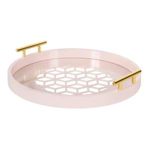 Luxury White Acrylic Round Serving Tray with Gold Metal Handles Geometric Pattern Decorative <b>Coffee</b> <b>Table</b> Vanity Ottoman Tray - Product Image 3