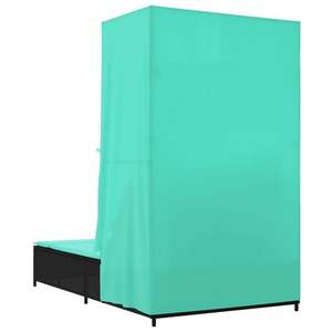 Tumbona Doble con Techo de Poliratán Negro y Cortinas, Muebles de Exterior Cómodos - Product Image 6