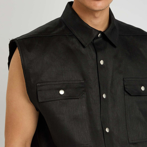 Chemise d'été décontractée pour homme, sans manches, en coton et lin, couleur unie, infroissable, tissée satinée - Product Image 5