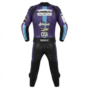 ชุดแข่งรถมอเตอร์ไซค์สำหรับผู้ชาย Rawasaki รุ่น Professional Track Racing Suit/Traje ตัดเย็บตามสั่ง ทำจากหนังวัว/หนังจิงโจ้ พร้อมระบบป้องกันระดับ 2 - Product Image 2