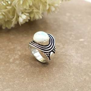 Brass S925 Sterling <b>Silver</b> Mabel Pearl <b>Ring</b> Handcrafted Vintage Bohemian Oxidized Rope Border <b>Statement</b> <b>Ring</b> for Women - Product Image 1