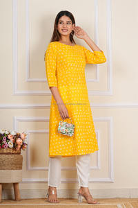 Vestido de Kurta de algodón con estampado de bloque de mano de diseñador indio tradicional, Ropa Étnica hecha a mano para mujer, ropa regional - Product Image 5