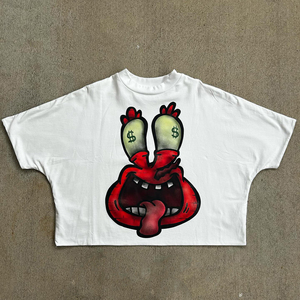 เสื้อยืดฮิปฮอปทรงครอปพิมพ์ลายกราฟิก ตัดเย็บทรงบ็อกซี่ ผ้าคอตตอนหนา 250 กรัม สำหรับผู้ชาย - Product Image 1