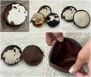 Real Handmade Hair on Hide Fur Leather Coin Change Purse Round Credit Card Holder Case Western Stylish <b>Cute</b> Small Round <b>Wallet</b> - Product Image 3