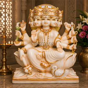 Marble Panchmukhi Gayatri Mata Statue | Five Face Gayatri Mata Murti | White Marble Idol | MALIYAS Jaipur - Product Image 1