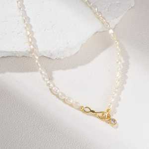 Dainty Freshwater Pearl Necklace 925 Sterling Silver 14K Gold Plated Clasp Choker Elegant Minimalist Jewelry Women - Product Image 1