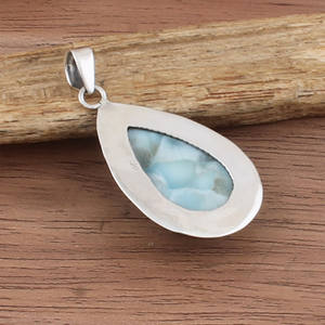 Collar de Plata de Ley 925 con Piedra Azul Natural de Larimar, Chapado en Platino Vintage, Hecho a Mano, con Diseño de Ola Oceánica - Product Image 5