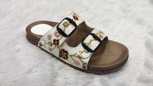 <b>Women</b> White Embroidered Flat <b>Sandals</b> Floral <b>Buckle</b> Strap Open Toe Casual Ethnic Footwear for Party Wedding and Daily Wear - Product Image 2