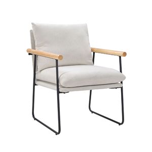 Fauteuil d'appoint moderne et confortable avec coussin amovible, chaise de salon ou de chambre à coucher en blanc avec accoudoirs en bois - Product Image 2