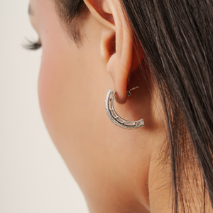 Classy 925 Sterling Silver 100% Genuine <b>Blue</b> Topaz Gemstone & Diamond Wide Half Hoop <b>Earrings</b> For Women's - Product Image 4